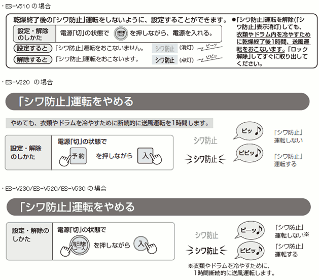 シワ防止 運転をしないようにする設定を教えてください ｑ ａ情報 文書番号 シャープ