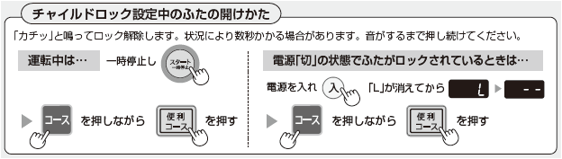 ES-TX850/ES-TX950のチャイルドロック設定中のふたの開けかた