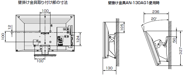 壁掛けにした状態での寸法図面はありますか？ Q＆A情報（文書番号