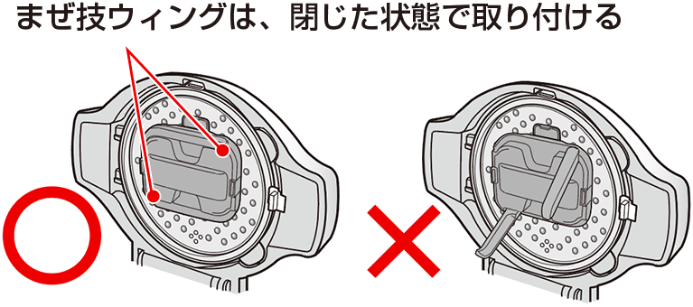 まぜ技ウィングは、閉じた状態で取り付ける
